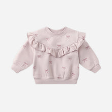 Load image into Gallery viewer, Pink baby sweater with ruffled details on a white background