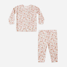 Load image into Gallery viewer, Floral pajama set with top and pants on a white background