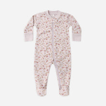 Load image into Gallery viewer, Floral patterned baby onesie on a white background