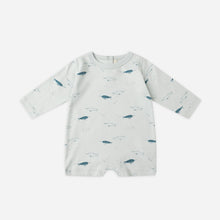 Load image into Gallery viewer, Baby romper with whale pattern on a white background