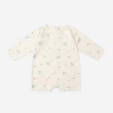Load image into Gallery viewer, Baby romper with long sleeves and pattern on a white background