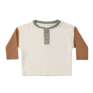Long Sleeve Henley Tee || Color Block
