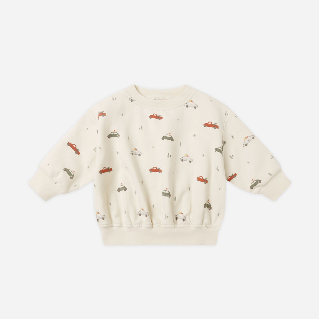 Children's sweatshirt with car pattern on a white background