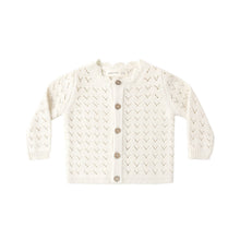 Load image into Gallery viewer, Quincy Mae scalloped cardigan in natural color, lightweight knit jacket with delicate scalloped edges, perfect for layering.