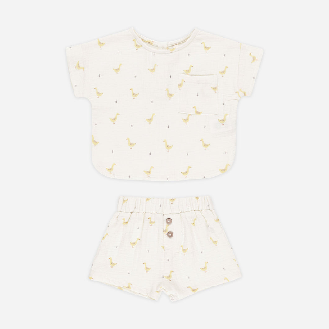 Woven Boxy Top + Short Set || Geese