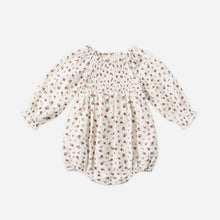 Load image into Gallery viewer, Baby romper with floral pattern on a white background