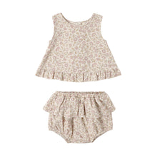 Load image into Gallery viewer, Floral baby outfit with top and bloomers on a white background