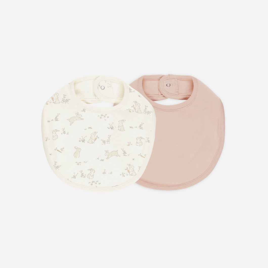 Jersey Snap Bib, 2 Pack || Bunnies, Melon
