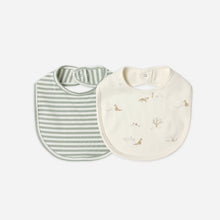 將圖片載入圖庫檢視器 Two baby bibs, one striped and one with a nature print, on a white background