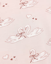 將圖片載入圖庫檢視器 Quincy Mae bamboo swaddle blanket with swan pattern and matching knotted hat for babies, soft and cozy bedding accessory.