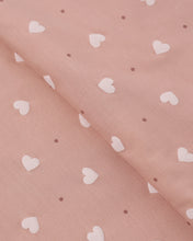 Load image into Gallery viewer, Pink hearts bamboo swaddle blanket with matching knotted hat from Quincy Mae, soft bedding for babies.