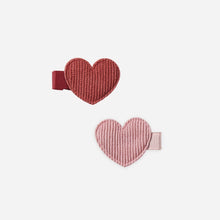 Load image into Gallery viewer, Two heart-shaped hair clips on a white background