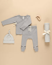 Load image into Gallery viewer, Wrap Top + Footed Pant Set || Dusty Blue