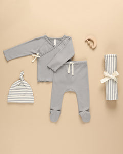 Wrap Top + Footed Pant Set || Dusty Blue