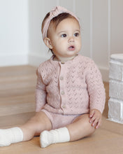 Load image into Gallery viewer, Blush scalloped cardigan by Quincy Mae, lightweight knit with scalloped edges, worn open over a casual outfit.