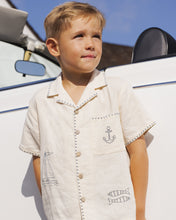 將圖片載入圖庫檢視器 Rylee+Cru sailor lapel collar shirt top, lightweight cotton with navy and white stripes, styled for casual wear.
