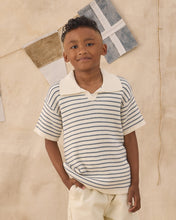Load image into Gallery viewer, Rylee+Cru Chandler knit polo top in marine stripe featuring a classic collar and short sleeves, styled for casual wear.