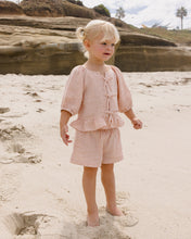 Load image into Gallery viewer, Rylee+Cru Juniper Set Petal Gingham top in soft pink and white, styled with casual accessories on a model.
