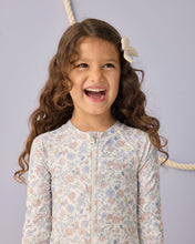 Load image into Gallery viewer, Baby girl wearing Rylee+Cru one-piece rashguard swimwear in blooming floral print, suitable for toddlers' swimming and play.