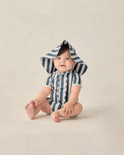Load image into Gallery viewer, Navy stripe floppy swim hat by Rylee+Cru with wide brim and lightweight fabric, perfect for sun protection and beach days.