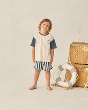 Load image into Gallery viewer, Baby and toddler navy stripe boardshorts by Rylee+Cru, featuring a comfortable fit and fun swimwear design.