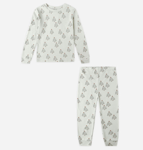 Children's pajama set with long-sleeve top and pants on a white background