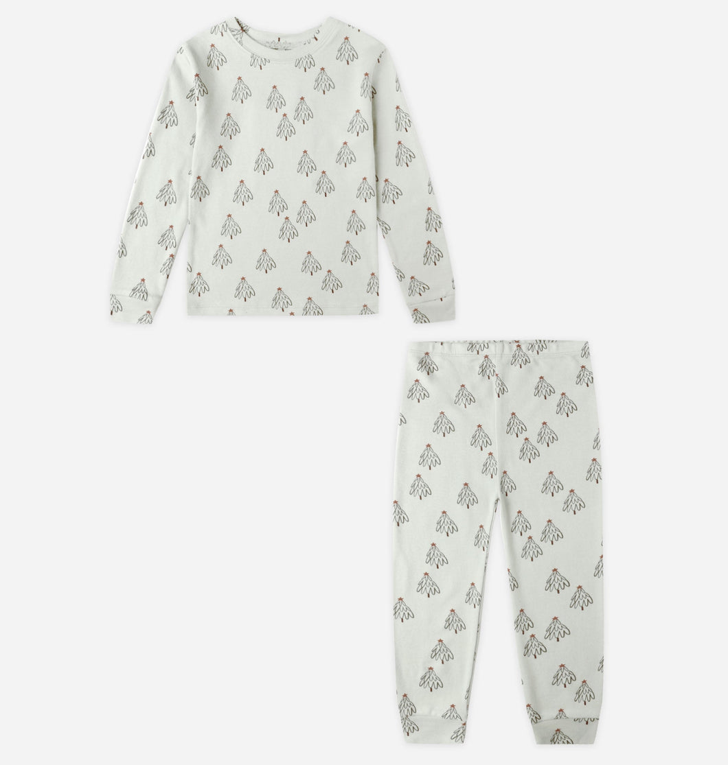 Children's pajama set with long-sleeve top and pants on a white background