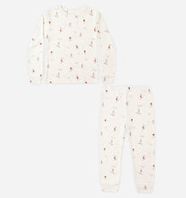 Load image into Gallery viewer, White pajama set with small red patterns on a white background