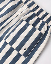 Load image into Gallery viewer, Baby and toddler navy stripe boardshorts by Rylee+Cru, featuring a comfortable fit and playful design for swimwear.