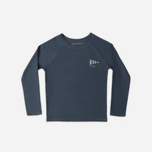 Load image into Gallery viewer, Navy blue long-sleeve shirt with a logo on a white background