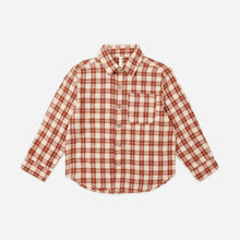 Load image into Gallery viewer, Red and white checkered shirt on a light beige background