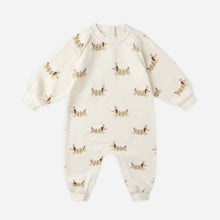 Load image into Gallery viewer, Baby onesie with dog pattern on a white background