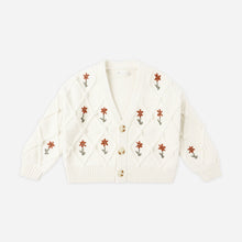 Load image into Gallery viewer, White cardigan with floral embroidery on a white background