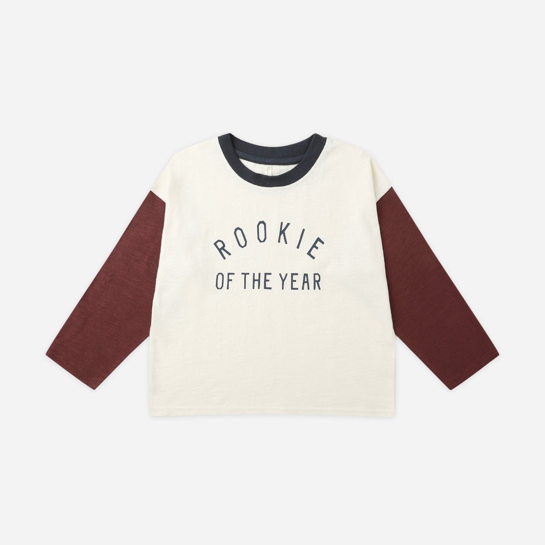 Children's long-sleeve shirt with 'Rookie of the Year' text on a white background