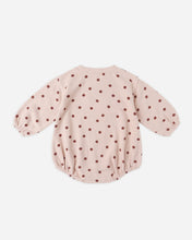 Load image into Gallery viewer, Pink polka dot baby romper on a white background