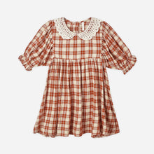 Load image into Gallery viewer, Red and white checkered dress with lace collar on a white background