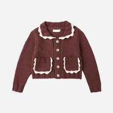 Load image into Gallery viewer, Brown cardigan with lace details on a white background