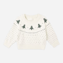 Load image into Gallery viewer, White sweater with green tree patterns on a white background
