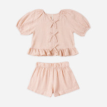 Load image into Gallery viewer, Rylee+Cru Juniper Set Petal Gingham top with pink and white petal pattern, lightweight and stylish for kids.