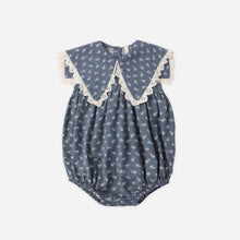 Load image into Gallery viewer, Rylee+Cru Porter Romper Ditsy in marine, featuring a lightweight fabric with a floral print and adjustable straps.