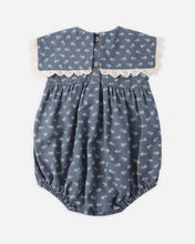 Load image into Gallery viewer, Rylee+Cru Porter Romper Ditsy in marine color, featuring a soft, lightweight fabric with a charming floral pattern for babies.