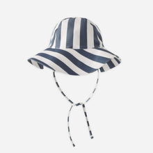 Load image into Gallery viewer, Navy striped floppy swim hat by Rylee+Cru, wide brim for sun protection, lightweight fabric, perfect for beach or pool days