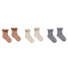 Load image into Gallery viewer, Lace Trim Socks || Spice / Natural / Dusty Blue