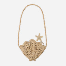 Load image into Gallery viewer, Rylee+Cru straw shell-shaped purse bag with woven straw design and adjustable strap, stylish and lightweight accessory.
