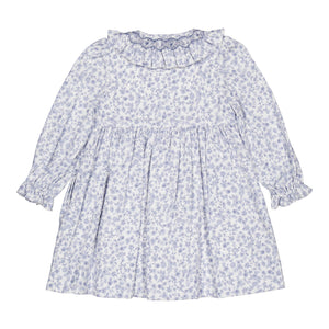 Adeline, smocked dress, in Blue garden print