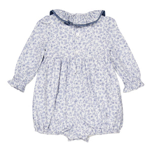 Anthéa, smocked girl romper, in Blue garden print