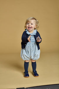 Anthéa, smocked girl romper, in Blue garden print