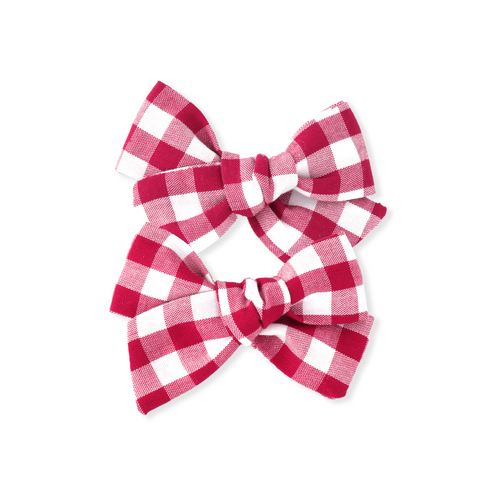 Red and white checkered bow on a white background