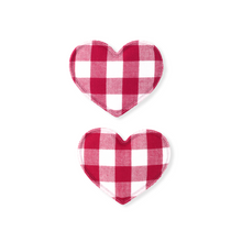Load image into Gallery viewer, Two red and white checkered heart-shaped objects on a white background