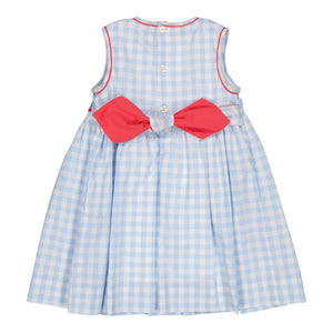 Emma, smocked dress, in 10mm light blue gingham